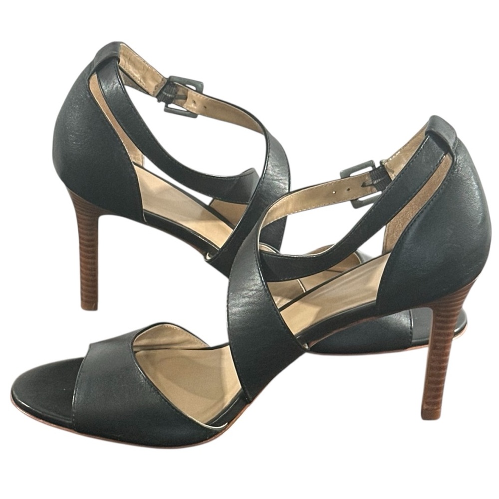 Johnston & Murphy 9 Nikki Cross-Strap Leather Heel Formal Black Strappy - Picture 5 of 8
